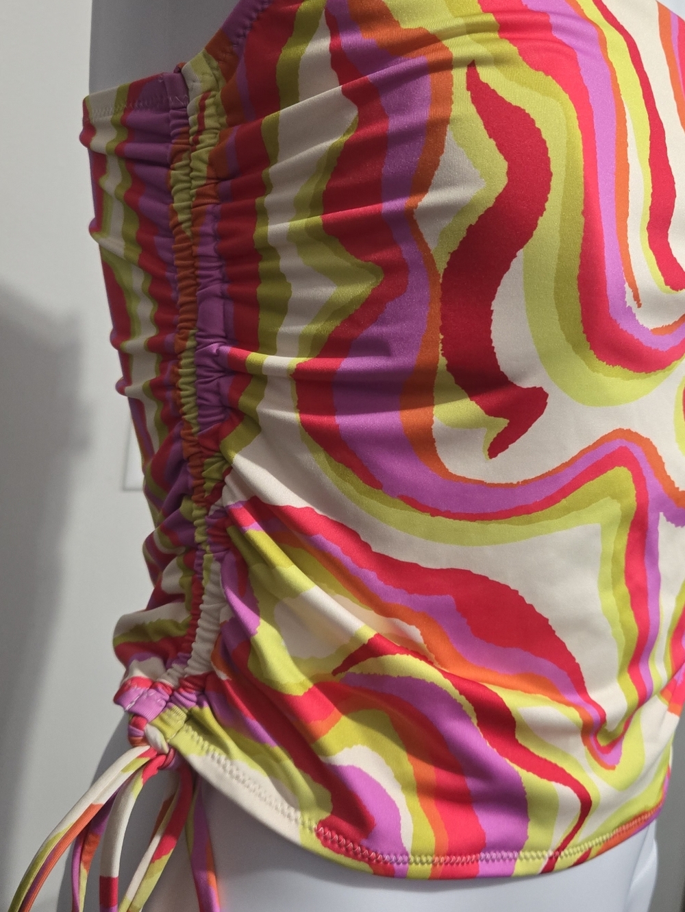 Sanctuary Neon Swirl Square-Neck Tankini in Pink, Orange, Lime & Cream - Picture 2 of 6